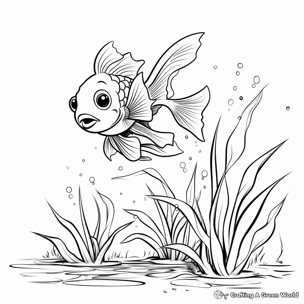 Goldfish in Aquatic Plants Coloring Pages 2