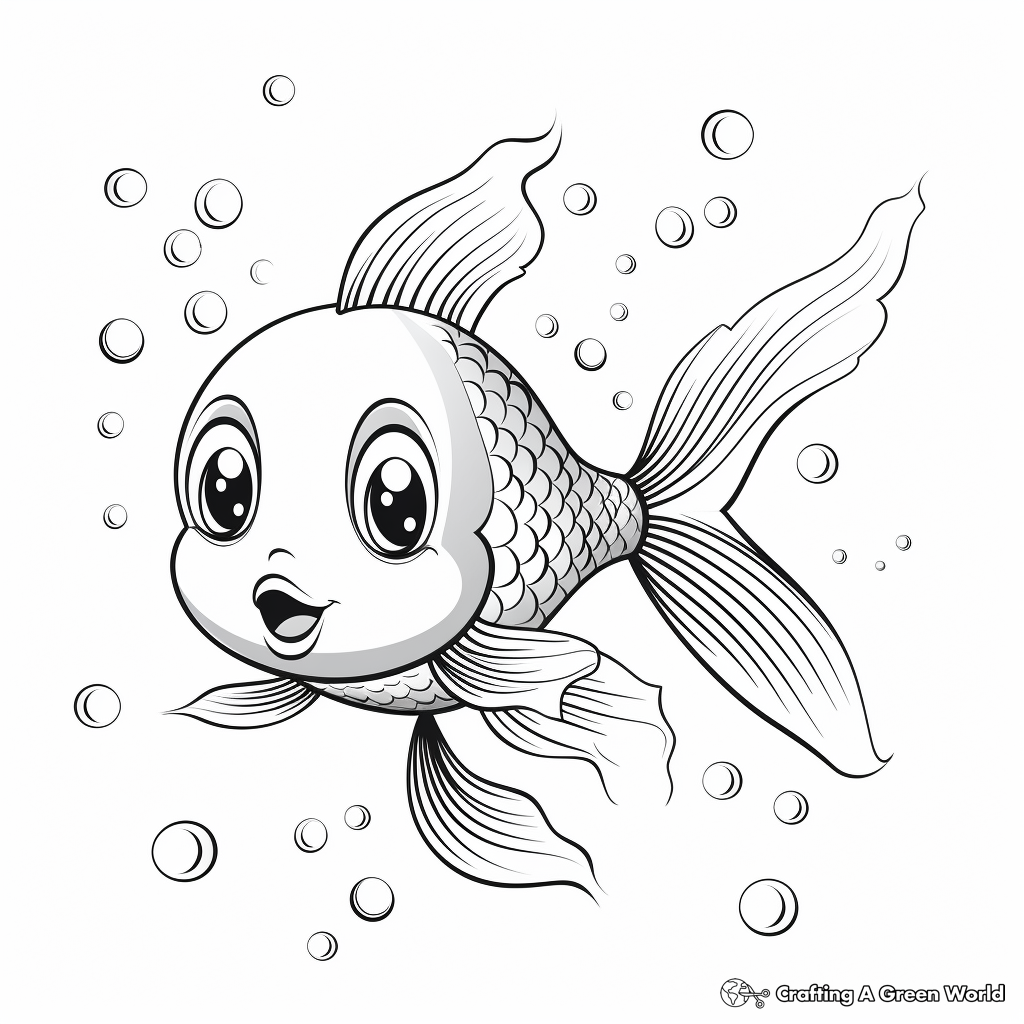 Goldfish with Lovely Bubbles Coloring Pages 1