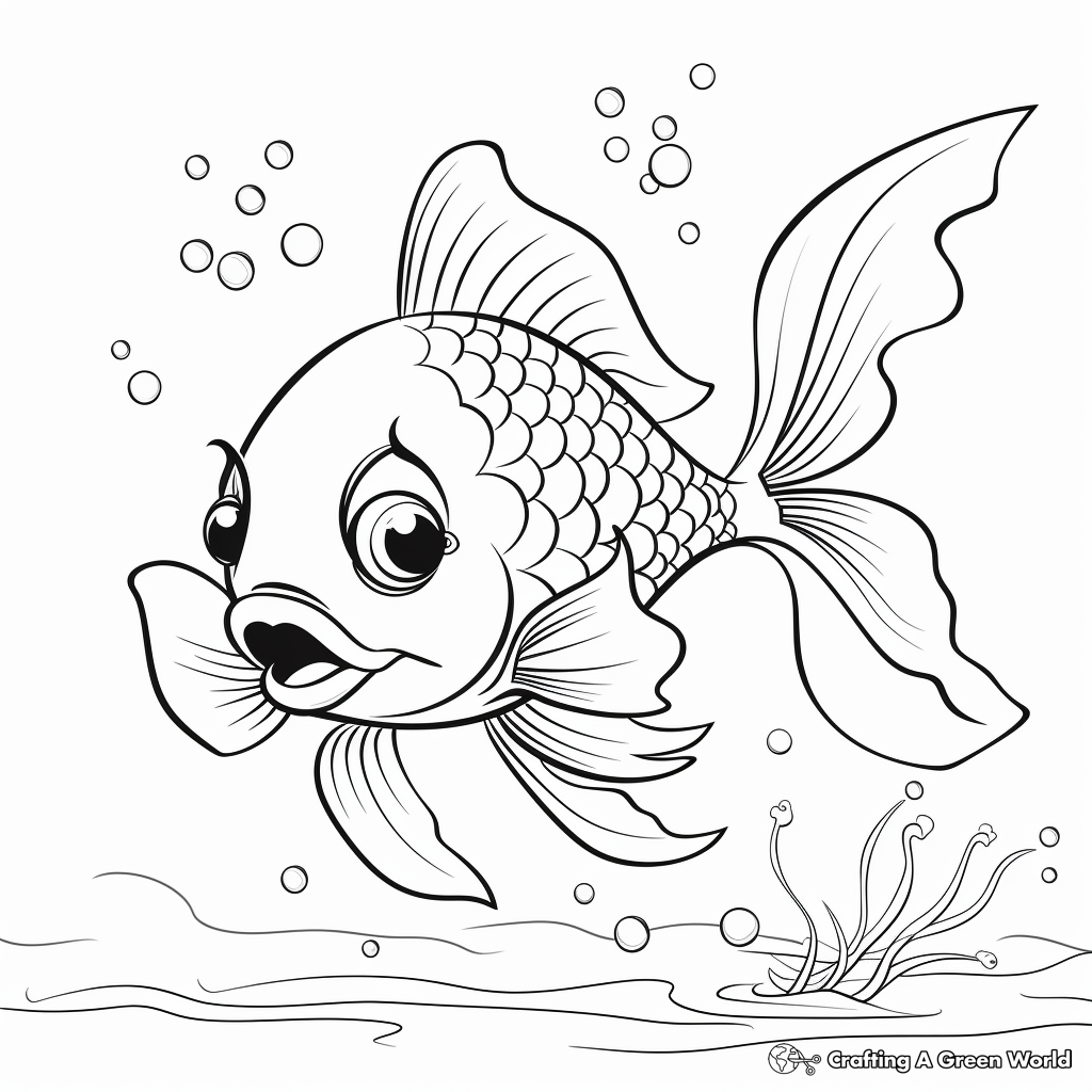 Goldfish with Lovely Bubbles Coloring Pages 2