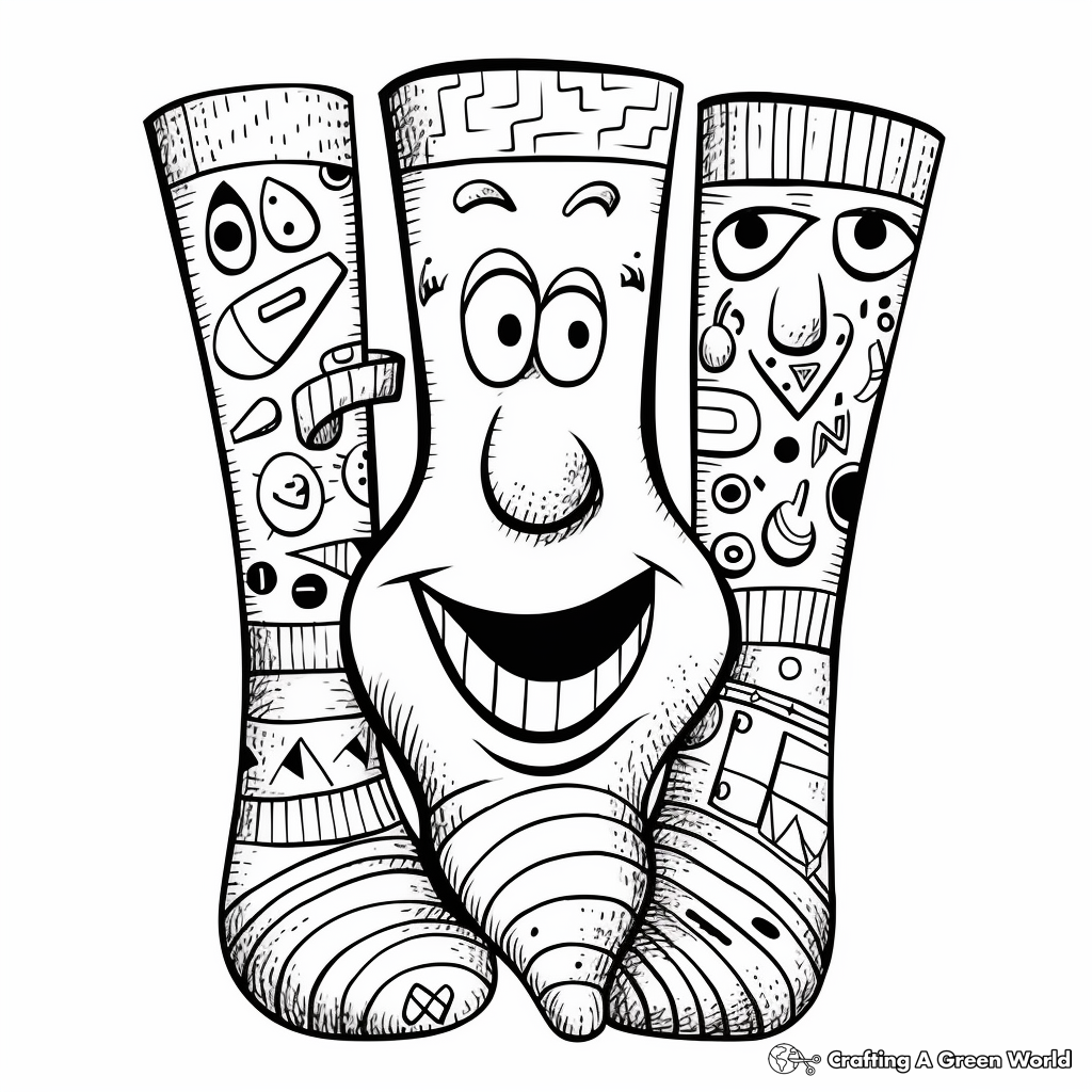 Goofy Mismatched Socks Coloring Pages 1