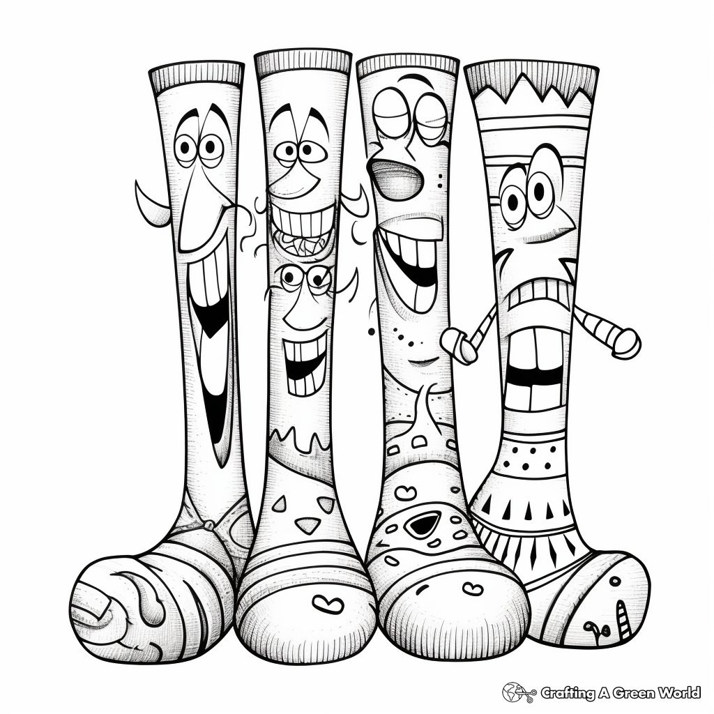 Goofy Mismatched Socks Coloring Pages 4
