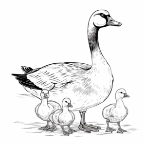 Goose Family Coloring Pages: Male, Female, and Goslings 1