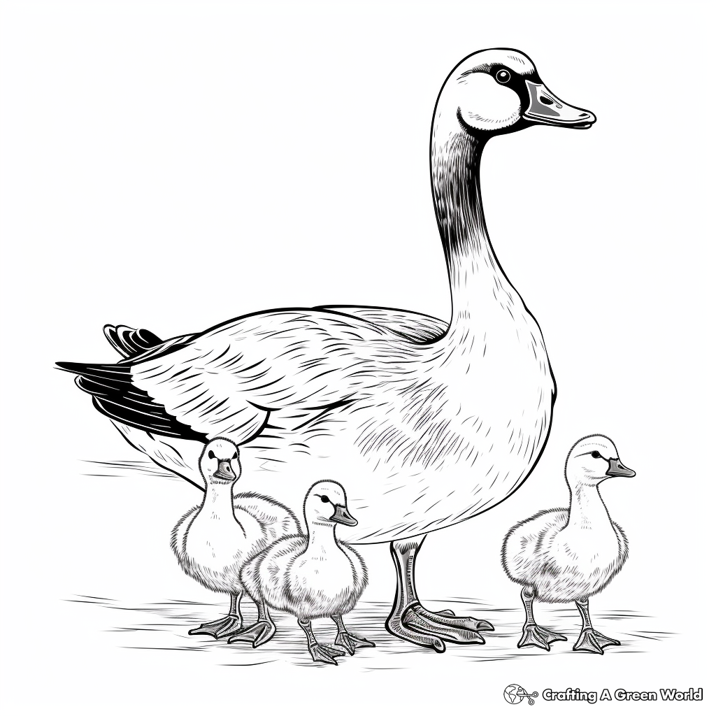 Goose Family Coloring Pages: Male, Female, and Goslings 1