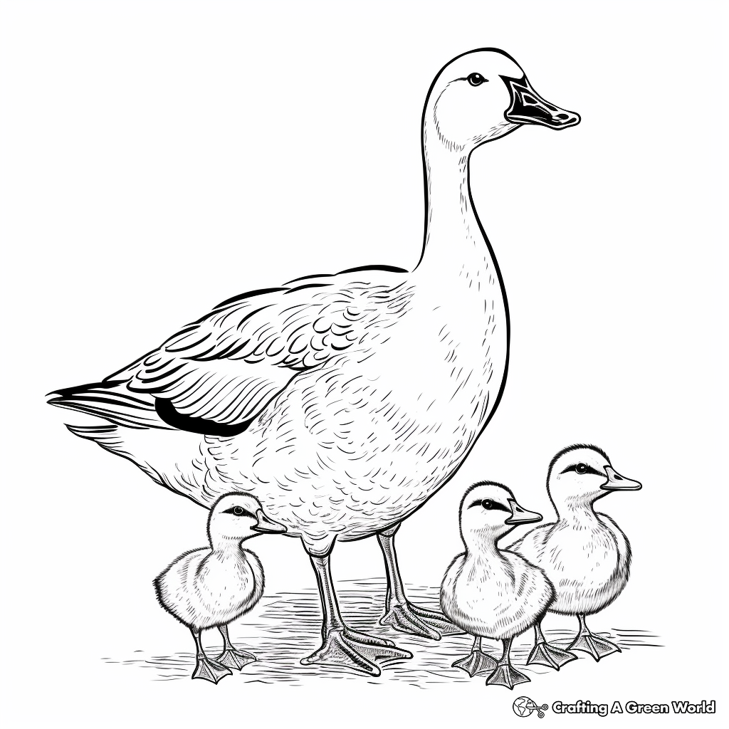 Goose Family Coloring Pages: Male, Female, and Goslings 2