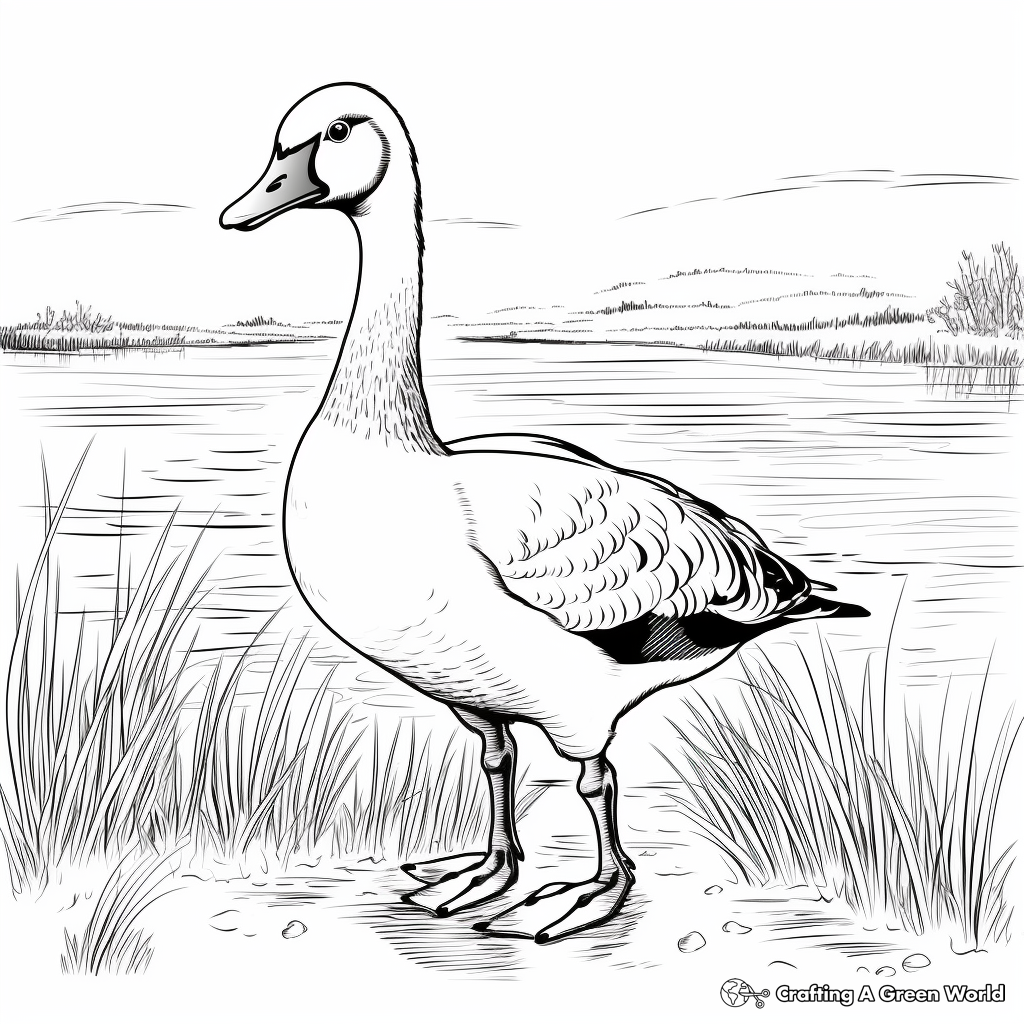Goose in the Wild: Wetlands-Scene Coloring Pages 2