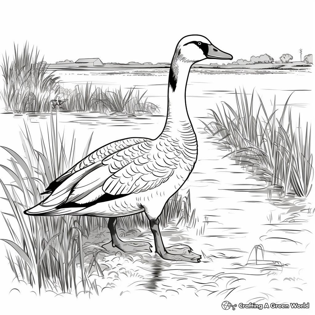 Goose in the Wild: Wetlands-Scene Coloring Pages 3