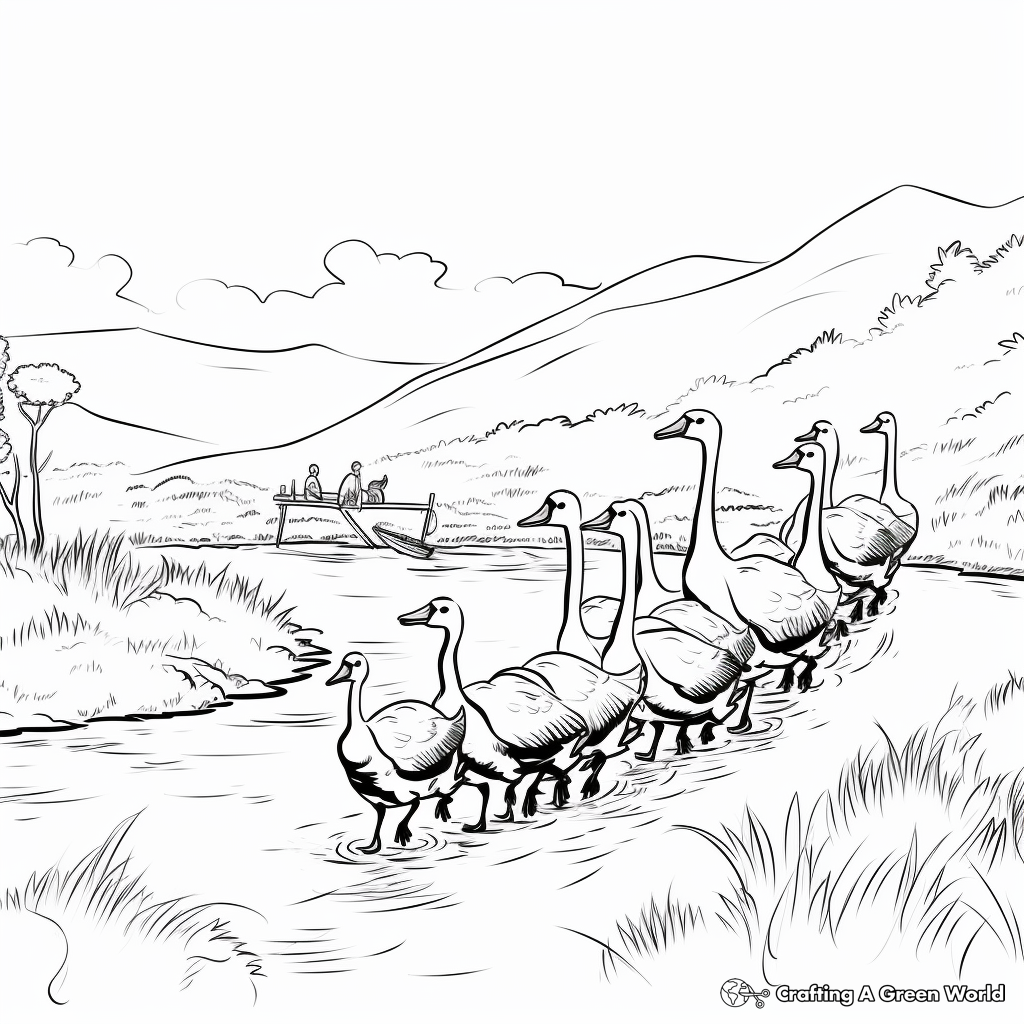 Goose Migration Scene Coloring Pages 1