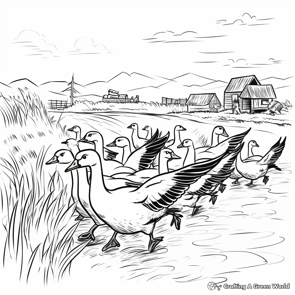 Goose Migration Scene Coloring Pages 3