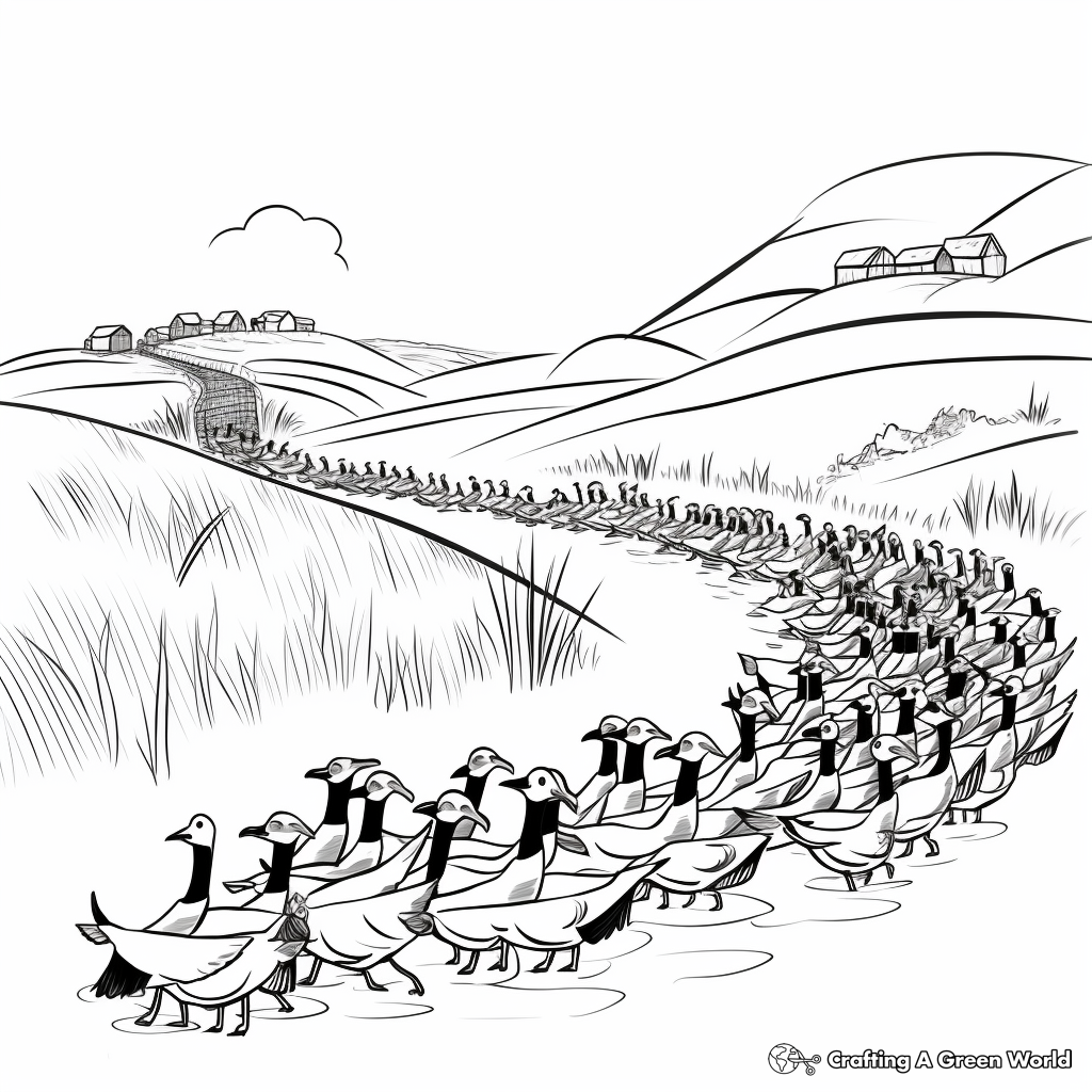 Goose Migration Scene Coloring Pages 4