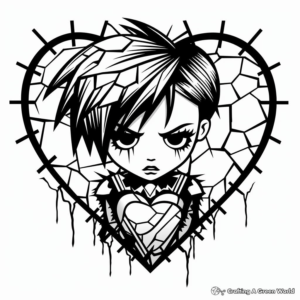 Gothic Broken Heart Coloring Pages for Teens 1