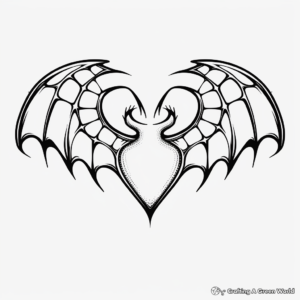 Gothic Heart with Bat Wings Coloring Pages 4
