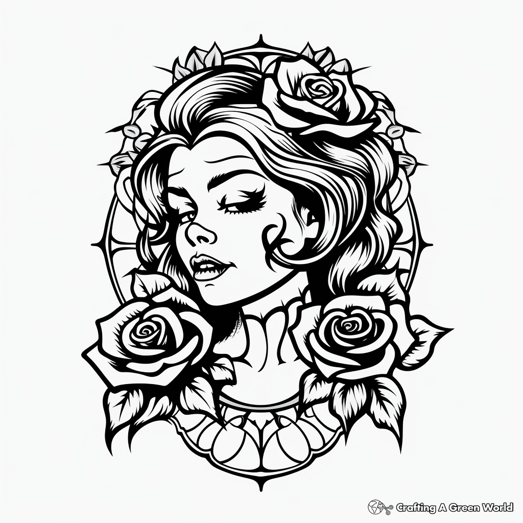 Gothic Styled Rose Tattoo Coloring Sheets 2