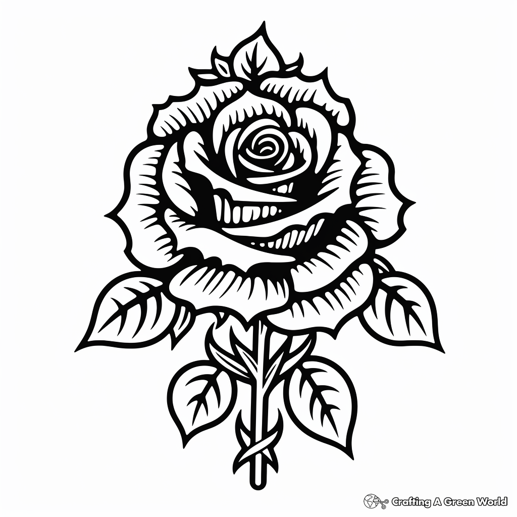 Gothic Styled Rose Tattoo Coloring Sheets 4