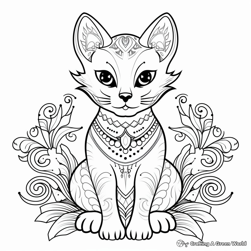 Graceful Siamese Cat Mandala Coloring Pages 2