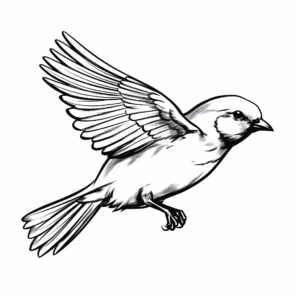 Graceful Sparrow in Flight Coloring Pages 1