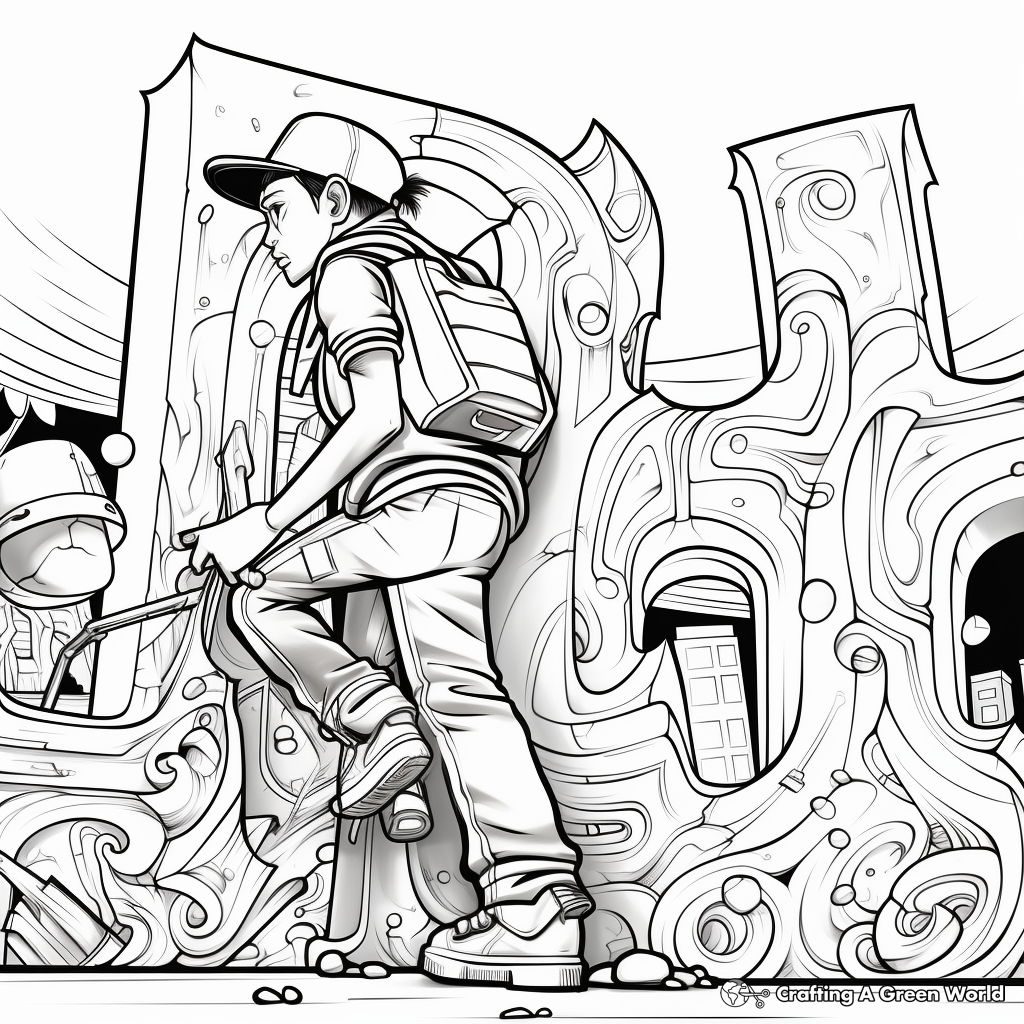 Graffiti Alphabet Coloring Pages for Kids 4
