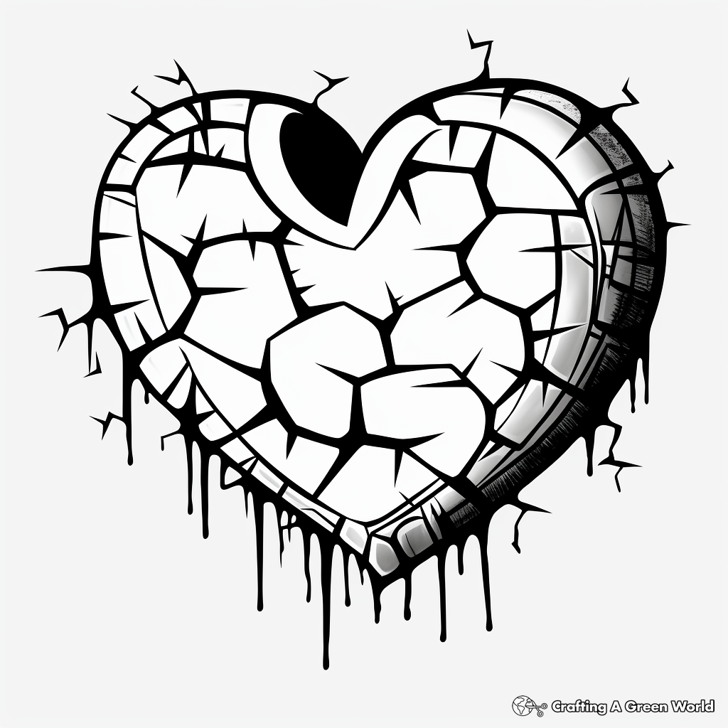 Graffiti Style Broken Heart Coloring Pages 1