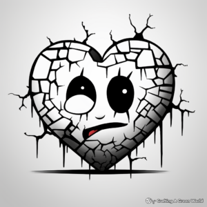 Graffiti Style Broken Heart Coloring Pages 2