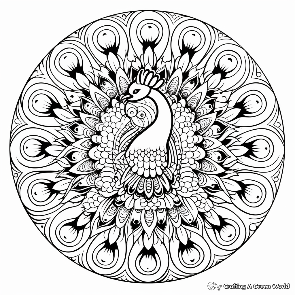 Grand Peacock Mandala Designed Coloring Pages 3