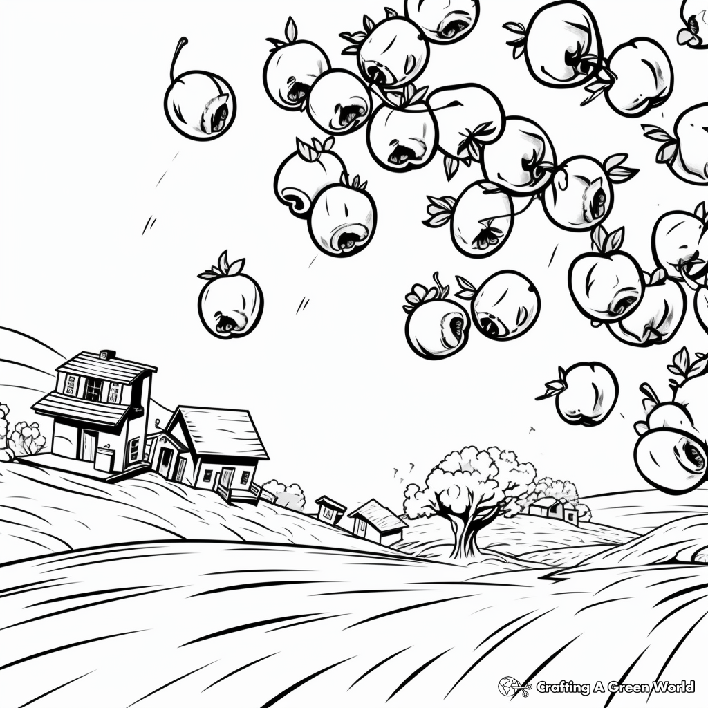 Gravity in Motion: Falling Apples Coloring Pages 1