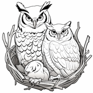Great Horned Owl Couple Nesting Coloring Pages 2