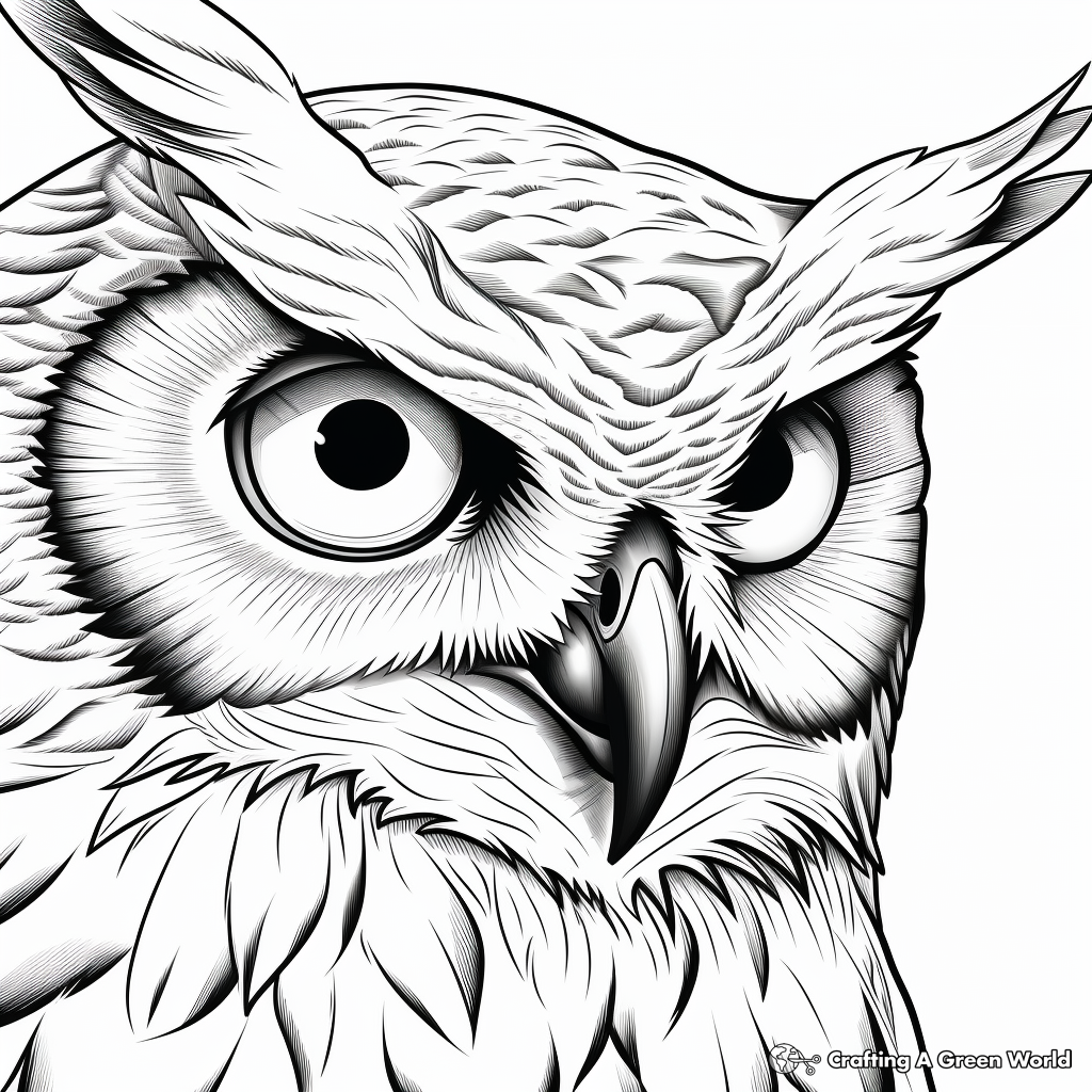 Great Horned Owl Eye Close-up Coloring Page 2