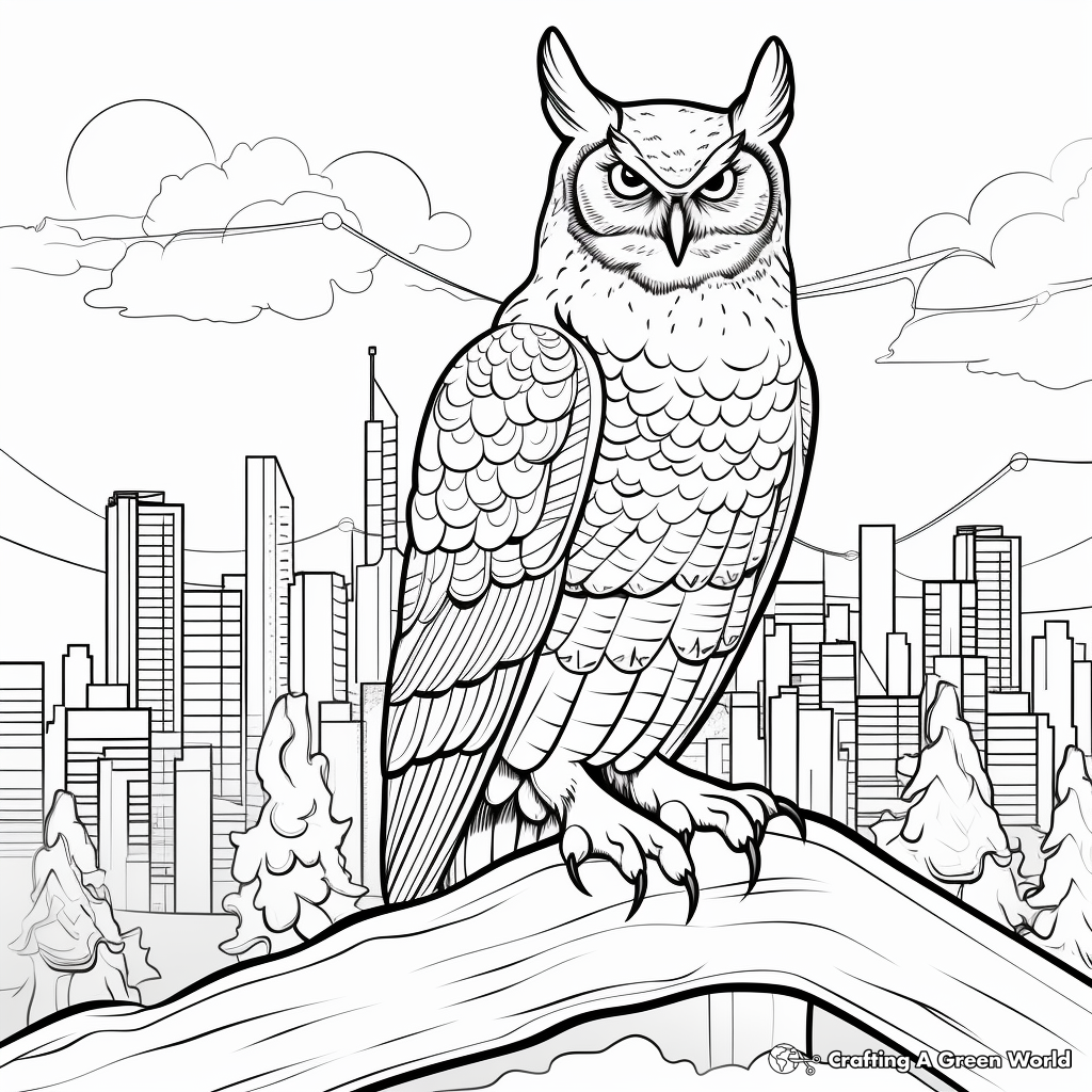 Great Horned Owl in Moonlight: Night-Scene Coloring Pages 2