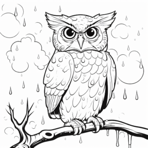 Great Horned Owl in The Rain: Weather-Scene Coloring Pages 4