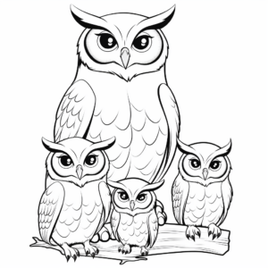 Great Horned Owl with Owlets Coloring Pages 2