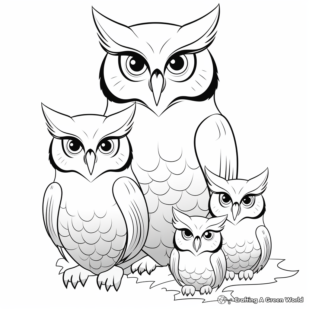 Great Horned Owl with Owlets Coloring Pages 3