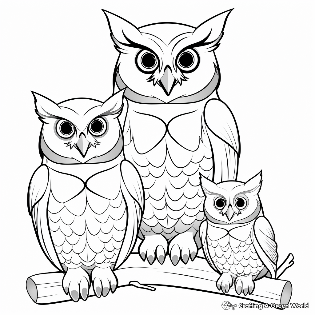 Great Horned Owl with Owlets Coloring Pages 4
