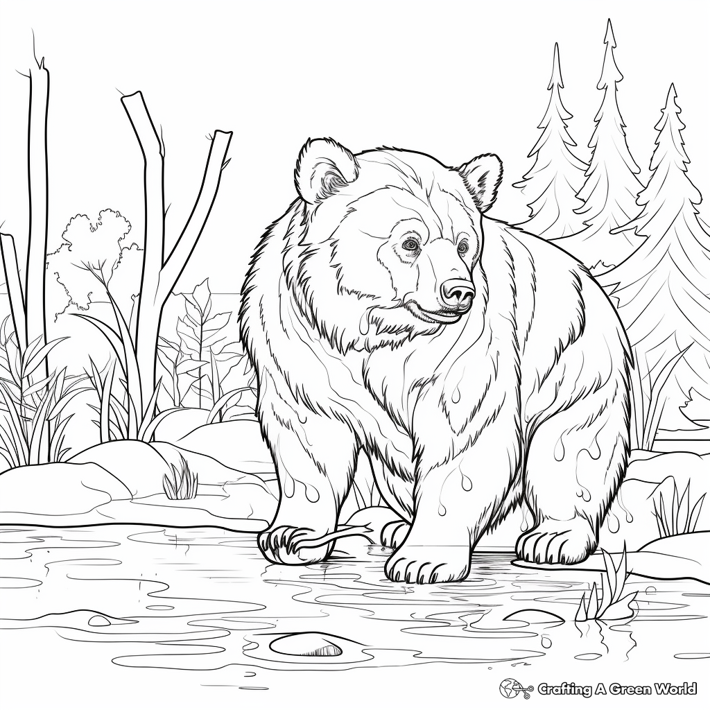 Grizzly Bear Fishing Coloring Pages 1