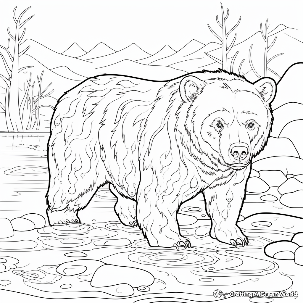 Grizzly Bear Fishing Coloring Pages 3