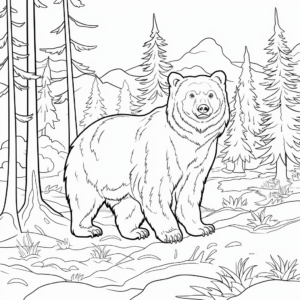 Grizzly Bear in Habitat: Forest Scene Coloring Pages 1