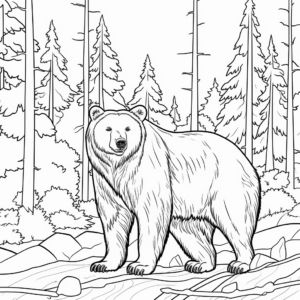 Grizzly Bear in Habitat: Forest Scene Coloring Pages 3