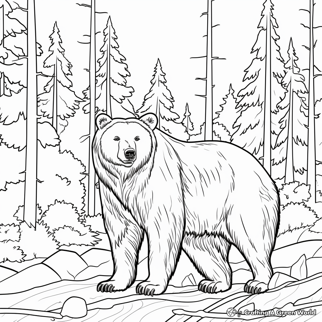 Grizzly Bear in Habitat: Forest Scene Coloring Pages 4