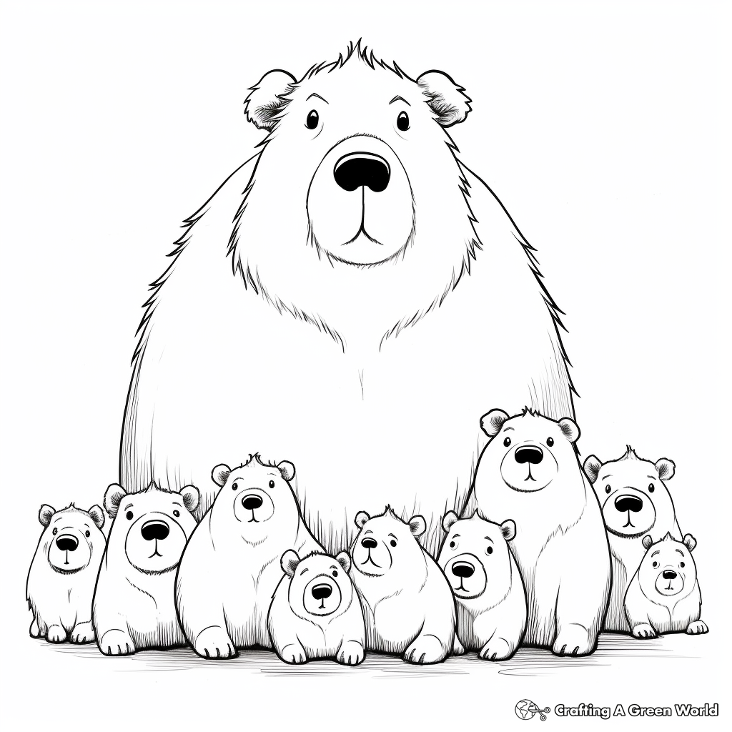 Group of Capybara Coloring Pages 1