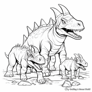Group of Triceratops: Family Coloring Page 1