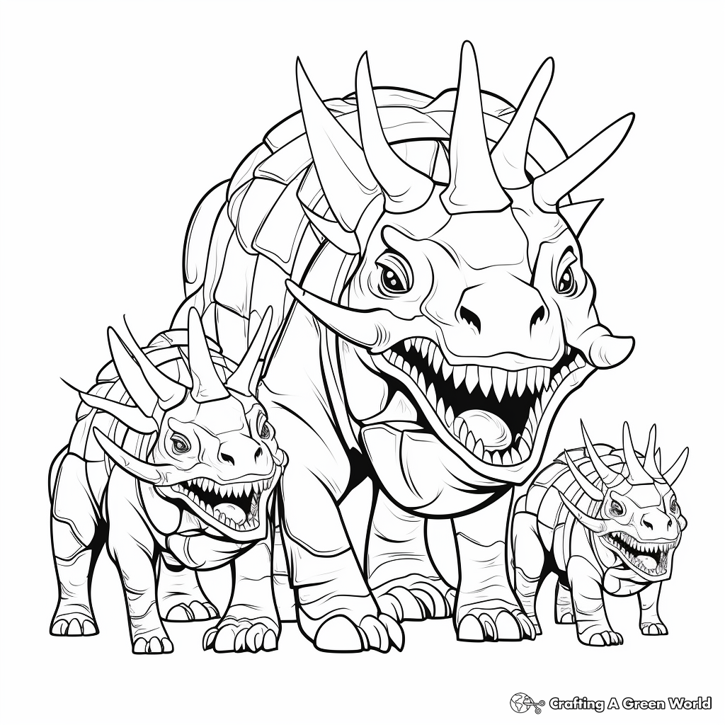 Group of Triceratops: Family Coloring Page 2