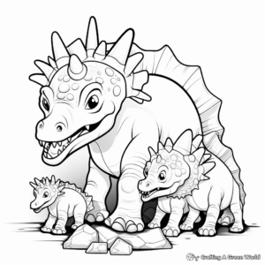 Group of Triceratops: Family Coloring Page 4