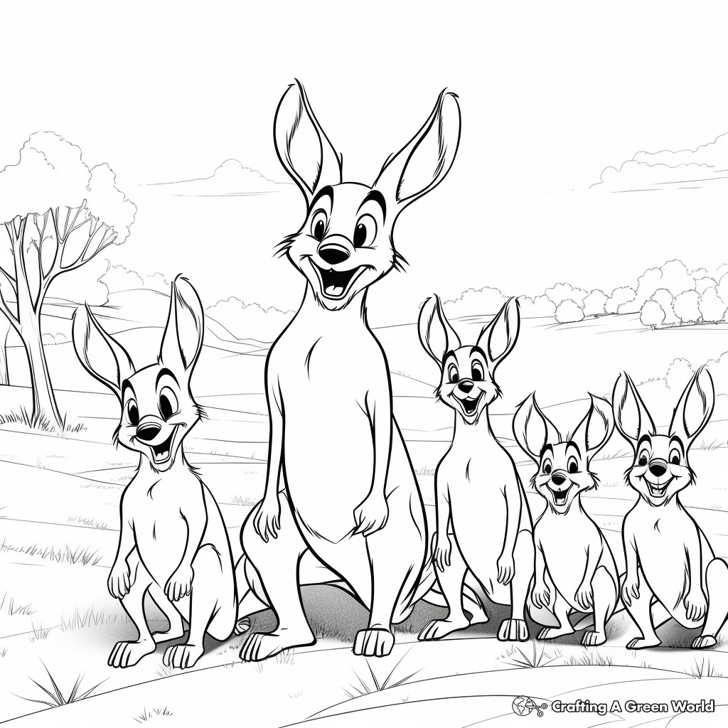 Group of Wallabies Cartoon Coloring Pages 2