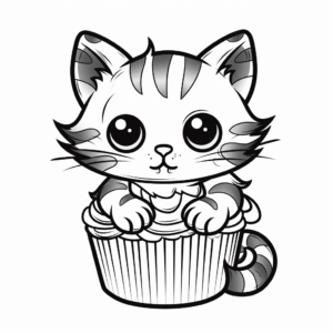 Halloween Themed Cat Cupcake Coloring Pages 2