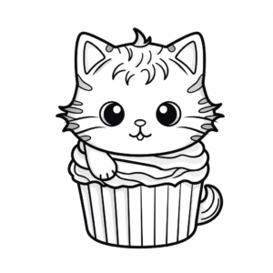 Halloween Themed Cat Cupcake Coloring Pages 4