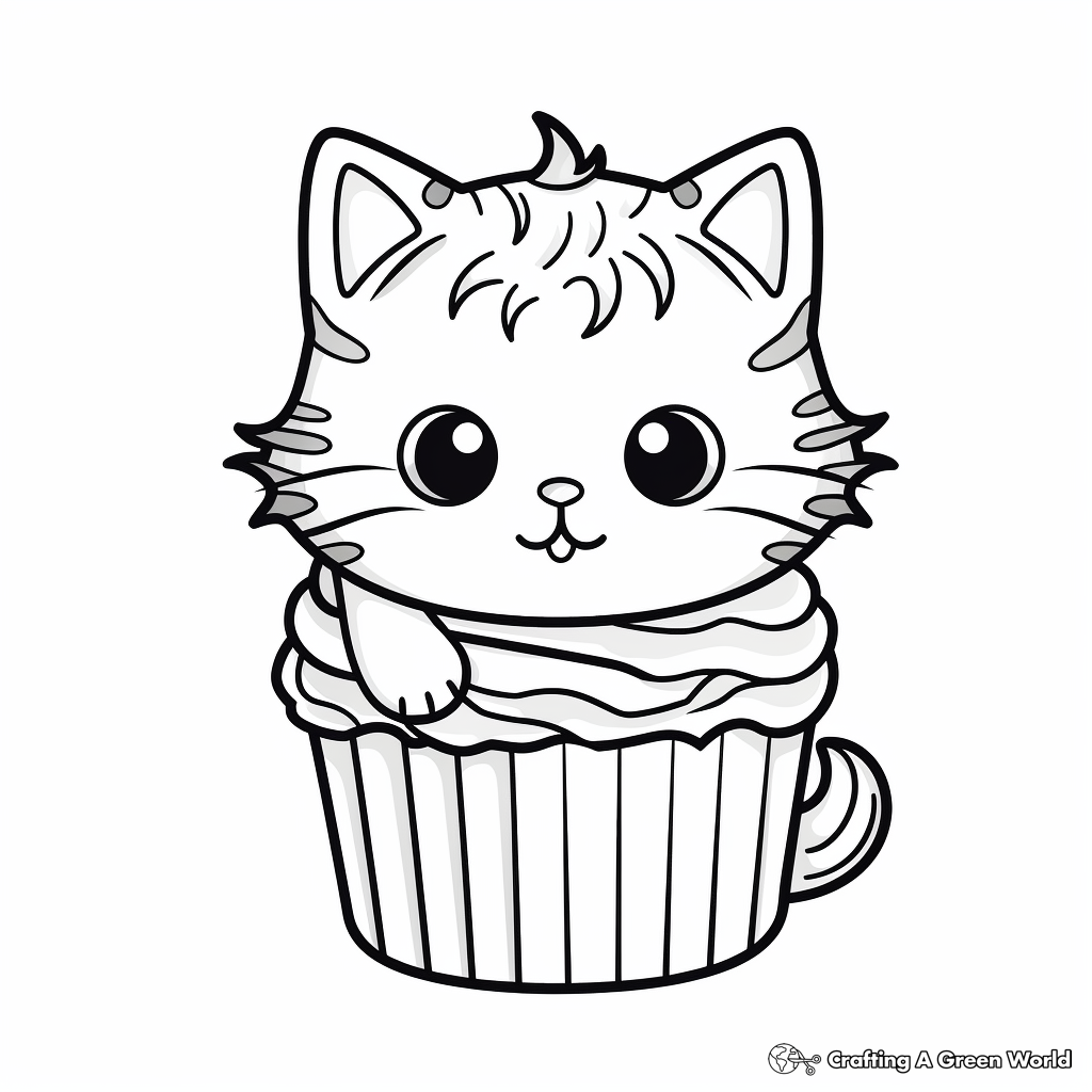 Halloween Themed Cat Cupcake Coloring Pages 4
