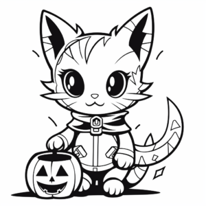 Halloween Themed Cat Kid Coloring Pages 1