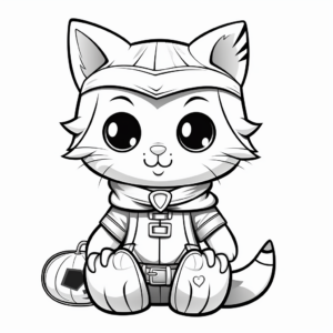 Halloween Themed Cat Kid Coloring Pages 4