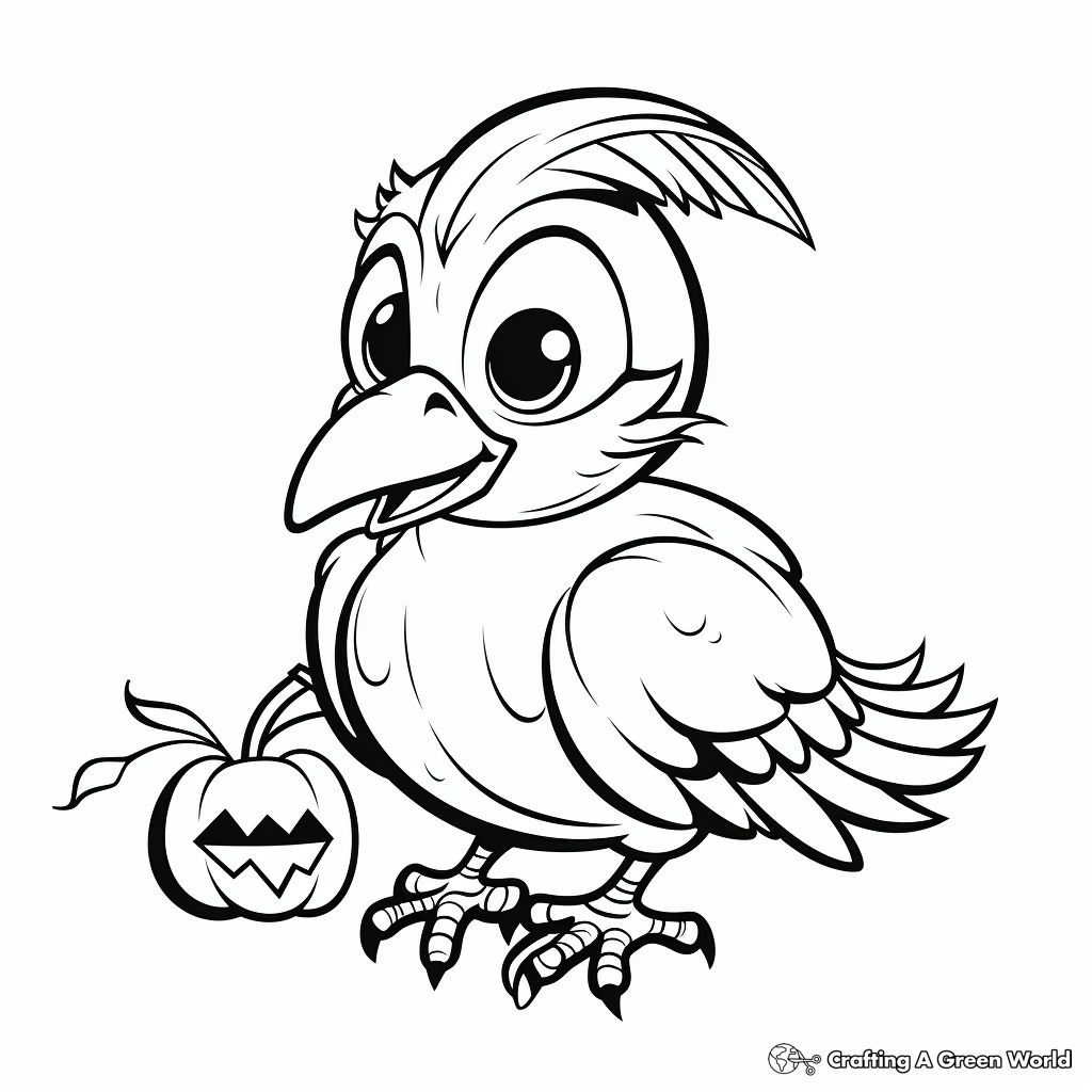 Halloween Themed Crow Coloring Pages 1