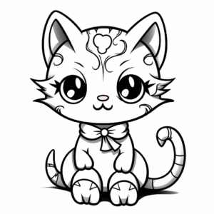 Halloween-Themed Kawaii Cat Coloring Pages 1