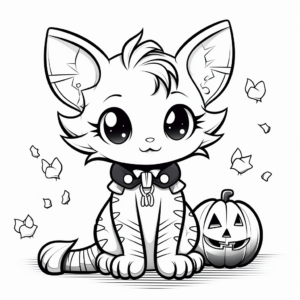 Halloween-Themed Kawaii Cat Coloring Pages 3