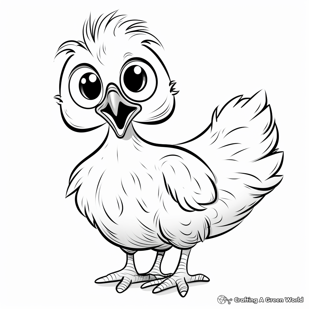 Hand Drawn Silkie Chicken Coloring Page 1